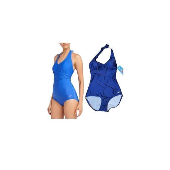 Speedo Ladies' 1-piece Halter Swim Suit Swimsuit, Blue, Halter Size medium - Picture 2 of 16